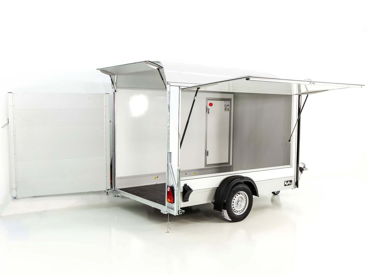 Debon Kofferanhänger C300 Sandwich 148 x 295 cm Höhe 190 cm 1,3t, Alu, Polybug, Tür, Klappe, weiß