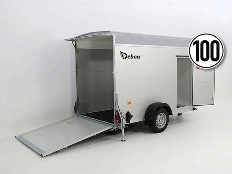 Debon Kofferanhänger Cargo 148 x 295 cm Höhe 190 cm 1,3t, Alu, Polybug, Tür, grau