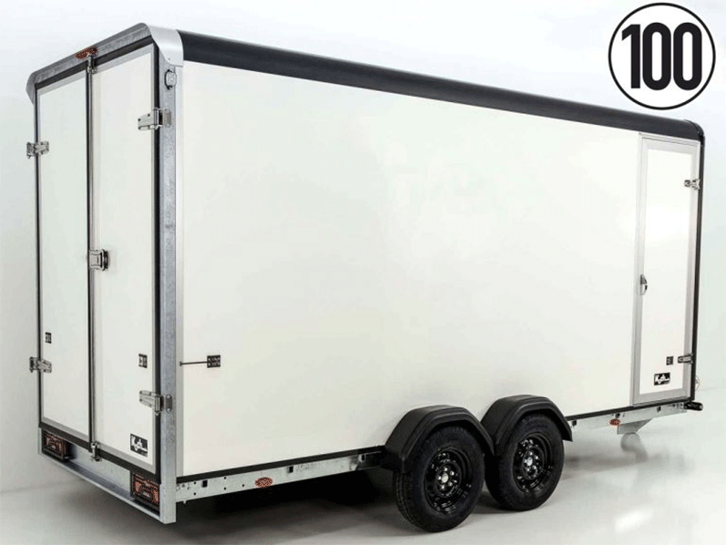 Henra Kofferanhänger Boxvan black 183 x 365 cm Höhe 220 cm 2,7t, Tür