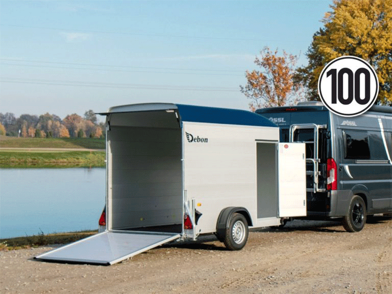 Debon Kofferanhänger Cargo Höhe 190 cm 1,3t, Alu, Polybug, Tür, blau